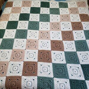 Crocheted Granny Square Afghan Throw Blanket 54 X 176 Large Handmade